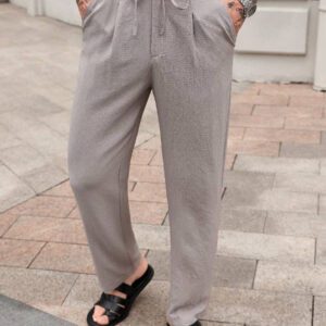 Manfinity CasualCool Pantalon décontracté à cordon de serrage de couleur unie simple avec texture, pour l'été et l'automne