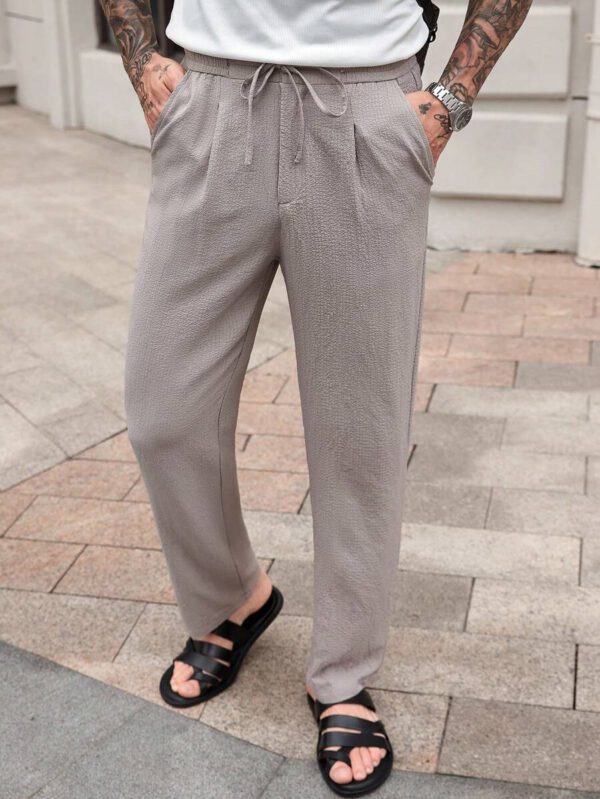 Manfinity CasualCool Pantalon décontracté à cordon de serrage de couleur unie simple avec texture, pour l'été et l'automne – Image 2