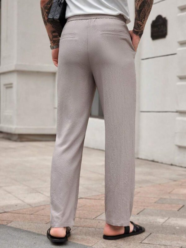 Manfinity CasualCool Pantalon décontracté à cordon de serrage de couleur unie simple avec texture, pour l'été et l'automne – Image 3