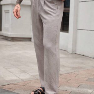 Manfinity CasualCool Pantalon décontracté à cordon de serrage de couleur unie simple avec texture, pour l'été et l'automne