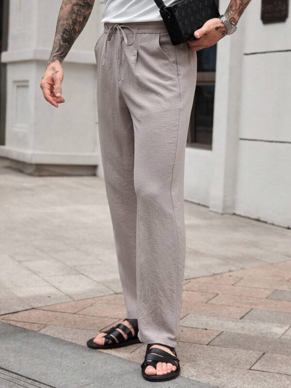 Manfinity CasualCool Pantalon décontracté à cordon de serrage de couleur unie simple avec texture, pour l'été et l'automne – Image 5