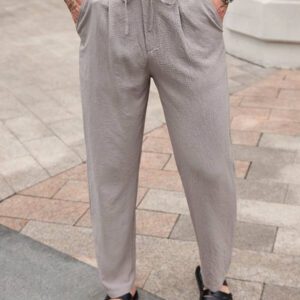 Manfinity CasualCool Pantalon décontracté à cordon de serrage de couleur unie simple avec texture, pour l'été et l'automne
