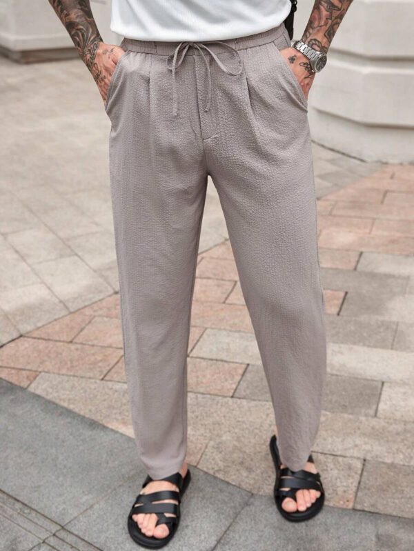 Manfinity CasualCool Pantalon décontracté à cordon de serrage de couleur unie simple avec texture, pour l'été et l'automne – Image 6