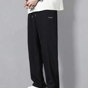 Homme Pantalon Droit À Applique Lettre À Cordon