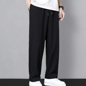 Homme Pantalon Droit À Applique Lettre À Cordon