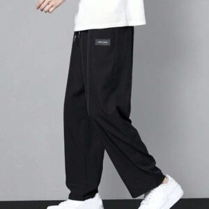 Homme Pantalon Droit À Applique Lettre À Cordon