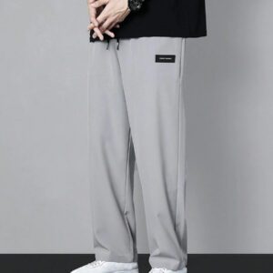 Homme Pantalon Droit À Applique Lettre À Cordon