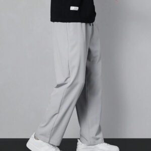 Homme Pantalon Droit À Applique Lettre À Cordon