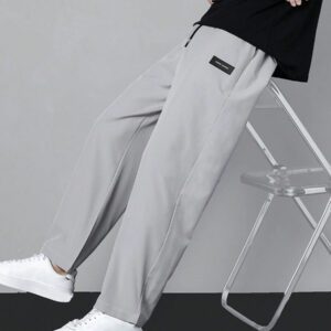 Homme Pantalon Droit À Applique Lettre À Cordon