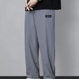 Homme Pantalon Droit À Applique Lettre À Cordon