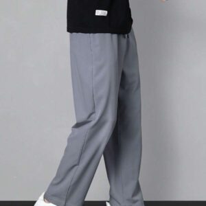 Homme Pantalon Droit À Applique Lettre À Cordon
