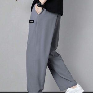 Homme Pantalon Droit À Applique Lettre À Cordon