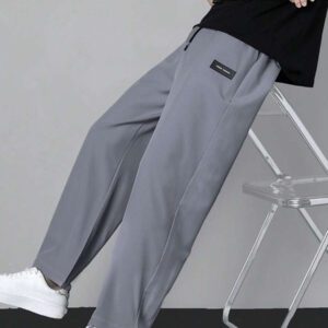 Homme Pantalon Droit À Applique Lettre À Cordon