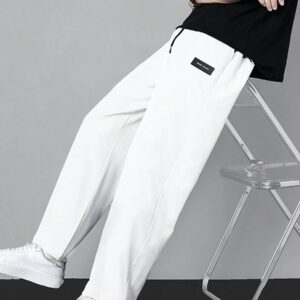 Homme Pantalon Droit À Applique Lettre À Cordon