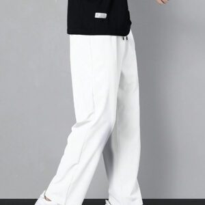 Homme Pantalon Droit À Applique Lettre À Cordon