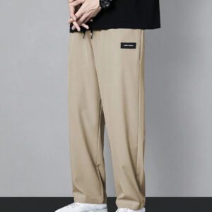 Homme Pantalon Droit À Applique Lettre À Cordon