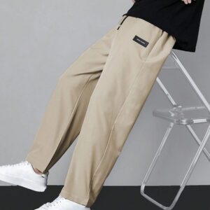 Homme Pantalon Droit À Applique Lettre À Cordon