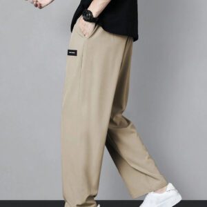 Homme Pantalon Droit À Applique Lettre À Cordon