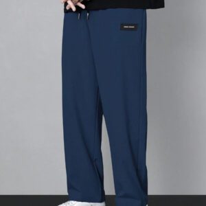 Homme Pantalon Droit À Applique Lettre À Cordon