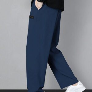 Homme Pantalon Droit À Applique Lettre À Cordon
