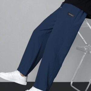 Homme Pantalon Droit À Applique Lettre À Cordon