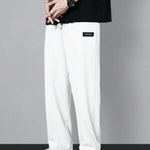 Homme Pantalon Droit À Applique Lettre À Cordon