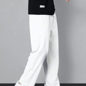 Homme Pantalon Droit À Applique Lettre À Cordon