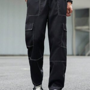 Manfinity Hypemode Pantalon cargo décontracté pour homme avec cordon de serrage et plusieurs poches