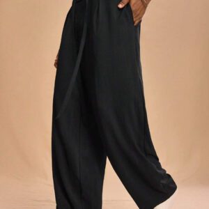 Forever 21 Pantalon large à taille haute ceinturé de couleur unie pour hommes casual et polyvalent, convient pour un port quotidien