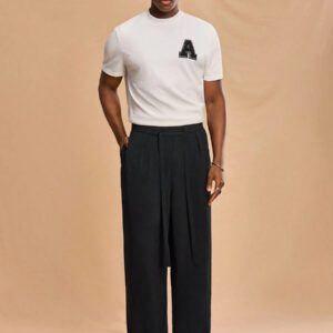 Forever 21 Pantalon large à taille haute ceinturé de couleur unie pour hommes casual et polyvalent, convient pour un port quotidien
