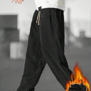 Manfinity Homme Pantalon Ample En Velours Côtelé Pour Hommes, Couleur Unie, Taille Avec Cordon