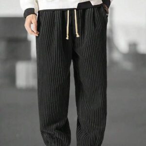 Manfinity Homme Pantalon Ample En Velours Côtelé Pour Hommes, Couleur Unie, Taille Avec Cordon