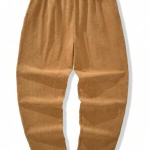 Manfinity Homme Pantalon Ample En Velours Côtelé Pour Hommes, Couleur Unie, Taille Avec Cordon