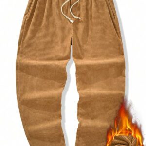 Manfinity Homme Pantalon Ample En Velours Côtelé Pour Hommes, Couleur Unie, Taille Avec Cordon
