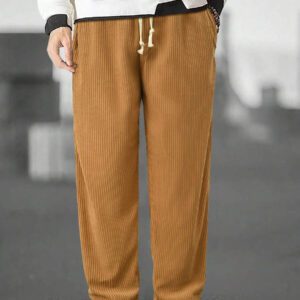 Manfinity Homme Pantalon Ample En Velours Côtelé Pour Hommes, Couleur Unie, Taille Avec Cordon