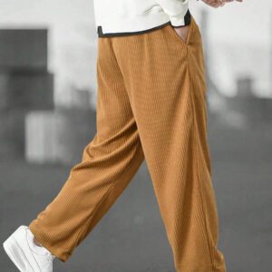 Manfinity Homme Pantalon Ample En Velours Côtelé Pour Hommes, Couleur Unie, Taille Avec Cordon