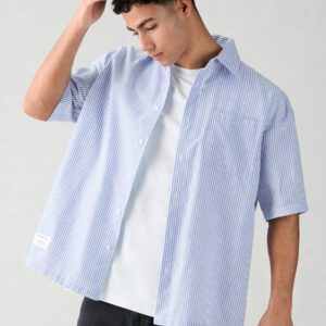 SWAVVY Chemise à manches courtes rayée décontractée tissée, minimaliste et , adaptée pour l'été