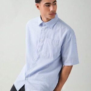 SWAVVY Chemise à manches courtes rayée décontractée tissée, minimaliste et , adaptée pour l'été