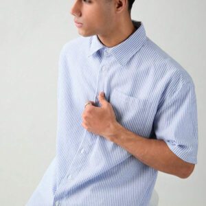 SWAVVY Chemise à manches courtes rayée décontractée tissée, minimaliste et , adaptée pour l'été