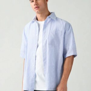 SWAVVY Chemise à manches courtes rayée décontractée tissée, minimaliste et , adaptée pour l'été