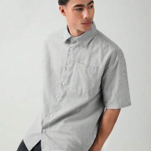 SWAVVY Chemise à manches courtes rayée décontractée tissée, minimaliste et , adaptée pour l'été