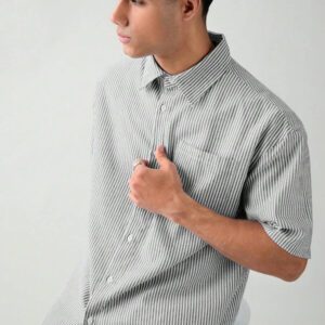SWAVVY Chemise à manches courtes rayée décontractée tissée, minimaliste et , adaptée pour l'été
