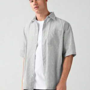 SWAVVY Chemise à manches courtes rayée décontractée tissée, minimaliste et , adaptée pour l'été