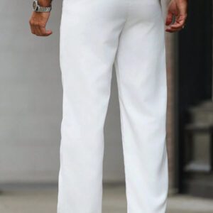 Manfinity Hypemode Pantalon ample droit décontracté avec poche imprimée de lettres pour hommes, pantalon ample de vacances longues, idéal pour cadeau pour mari ou petit ami