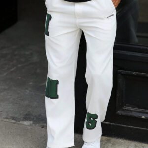 Manfinity Hypemode Pantalon ample droit décontracté avec poche imprimée de lettres pour hommes, pantalon ample de vacances longues, idéal pour cadeau pour mari ou petit ami