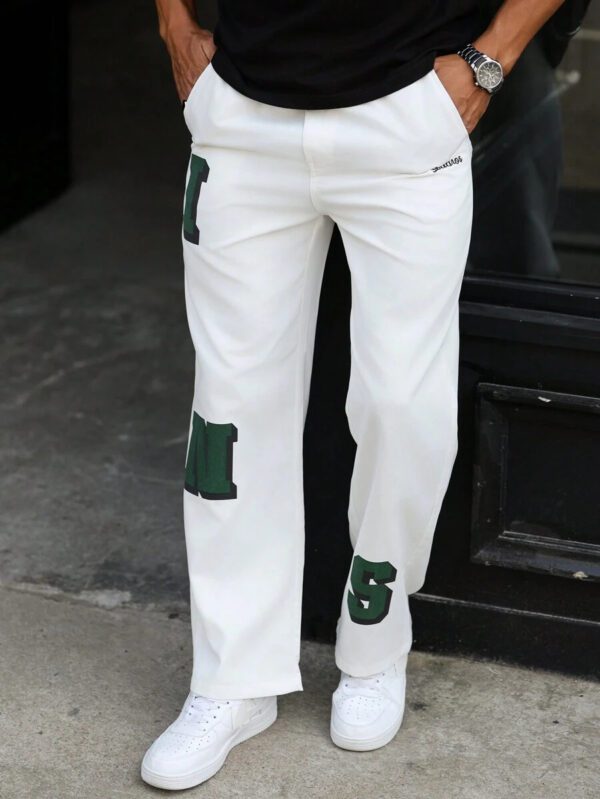 Manfinity Hypemode Pantalon ample droit décontracté avec poche imprimée de lettres pour hommes, pantalon ample de vacances longues, idéal pour cadeau pour mari ou petit ami – Image 8