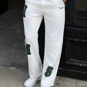 Manfinity Hypemode Pantalon ample droit décontracté avec poche imprimée de lettres pour hommes, pantalon ample de vacances longues, idéal pour cadeau pour mari ou petit ami