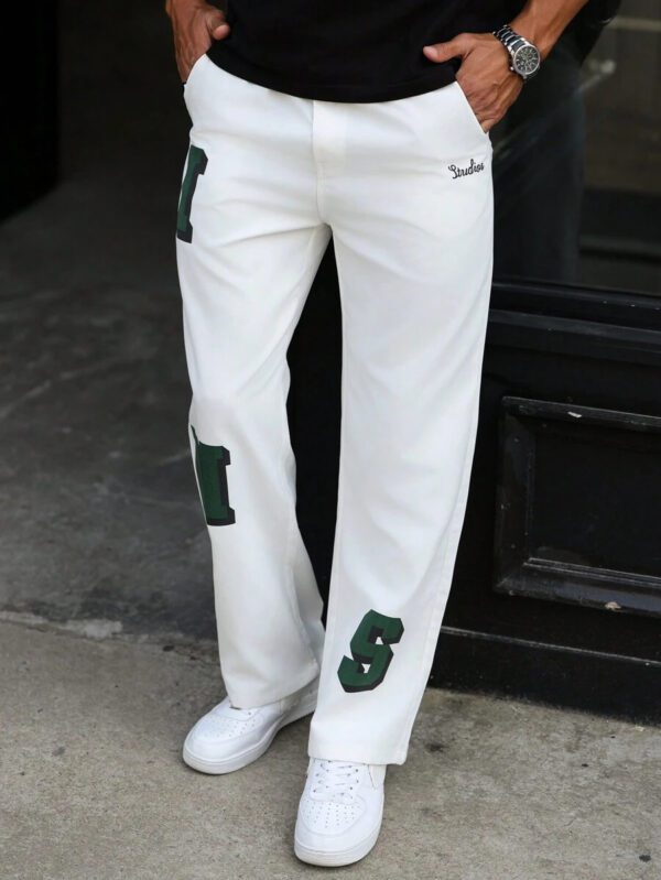 Manfinity Hypemode Pantalon ample droit décontracté avec poche imprimée de lettres pour hommes, pantalon ample de vacances longues, idéal pour cadeau pour mari ou petit ami – Image 9