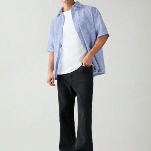 SWAVVY Chemise à manches courtes rayée décontractée tissée, minimaliste et , adaptée pour l'été
