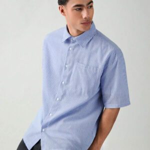 SWAVVY Chemise à manches courtes rayée décontractée tissée, minimaliste et , adaptée pour l'été